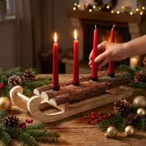 Prodotto Slitta decorativa in corteccia di legno 4 portacandele 40×12,5 cm
