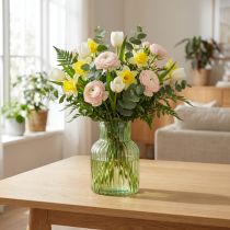 Prodotto Vaso da fiori retrò in vetro verde con scanalature, Ø13,5cm, H20cm