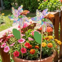 Prodotto Girandola Fiore con Foglia Mulino a Vento Colori Iridescenti Ø24cm 2pz