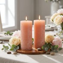 Prodotto Set di 2 candele a colonna, design pesca, 85x200 mm - Lunga durata di combustione, cera colorata per decorazione e relax