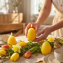 Prodotto Candela a forma di uovo di Pasqua per la decorazione pasquale del soggiorno, attraente e perfetta per Pasqua, 9 cm, 20 ore, 6 pezzi