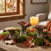 Prodotto Figure decorative di funghi ispirate alla natura - Varie tonalità di marrone, 6,4 cm - Accenti affascinanti per giardino e casa Confezione da 3
