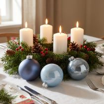 Prodotto Set di sfere di vetro blu/argento – opache e lucide, decorazioni in vetro per composizioni floreali invernali, 7,5 cm, 12 pezzi