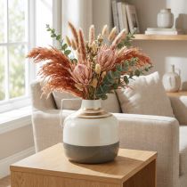 Prodotto Grazioso vaso decorativo in metallo con manico, stile vintage, crema/grigio/oro, Ø16cm, H17cm, per fiori secchi e piante artificiali