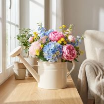 Prodotto Annaffiatoio in metallo vintage, bianco crema, decorativo e funzionale, fioriera per fiori secchi e artificiali, annaffiatoio per interni, 26 cm di altezza, 5 litri