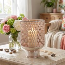 Prodotto Lanterna portacandele in metallo vetro argento rosa Ø18cm H27cm