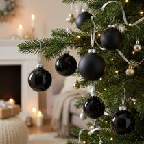 Prodotto Palle per albero di Natale, pendenti per alberi, palline di vetro nere H6,5 cm Ø6 cm vero vetro 24 pz