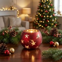Prodotto Lanterna in vetro tealight in vetro con stelle rosse Ø9cm H7cm
