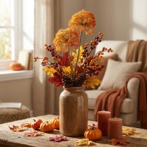 Prodotto Ramo decorativo ramo artificiale decorazione autunnale 2 infiorescenze arancio 82cm