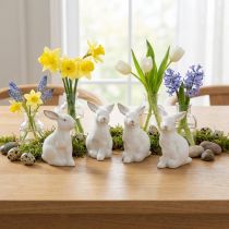 Prodotto Decorazione pasquale in ceramica a forma di coniglietto, in oro bianco, altezza 7,5 cm, 4 pezzi