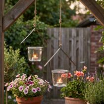 Prodotto Lanterna, portacandele da appendere, decorazione in metallo, vetro H21,5cm 2pz