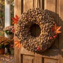 Prodotto Ghirlanda naturale, decorazione autunnale, ghiande, ghirlanda per porte, ghirlanda da parete, fai da te, Ø30cm