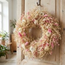 Prodotto Ghirlanda decorativa, ghirlanda di avena, ghirlanda naturale, fiori di paglia, rosa, Ø29cm
