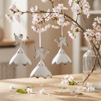 Prodotto Decorazione pendente elfo metallo bianco Ø6cm H9cm 4 pezzi