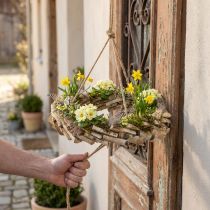 Prodotto Ghirlanda in legno da appendere con gancio in legno di betulla Ø35cm - Decorazione naturale per la primavera, macramè, fiori ed erbe aromatiche