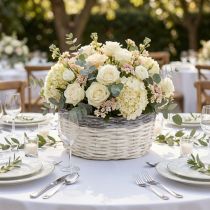 Prodotto Cestino rotondo decorativo, bianco e marrone, Ø29cm, fioriera intrecciata, regalo, decorazione per matrimoni