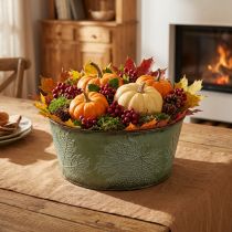 Prodotto Vaso per fioriera con foglie d'acero, decorazione autunnale, vaso in metallo verde Ø25cm H11cm