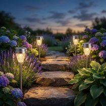 Prodotto Luci solari a LED da giardino con timer, luce bianca calda, altezza 35 cm, confezione da 4 pezzi