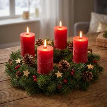 Prodotto Set di 4 candele rosse dell'Avvento, candele di sicurezza a colonna, stile rustico, 70/110 mm, per decorazioni natalizie