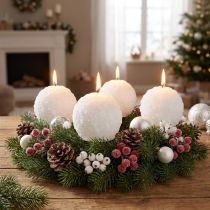 Prodotto Candele dell'Avvento, design a palla di neve, candele a sfera bianche Ø80mm, set da 4, decorazione natalizia, magia invernale