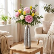 Prodotto Vaso decorativo vaso da fiori in metallo martellato argento Ø9,5 cm H32 cm