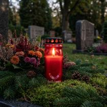 Prodotto Candela funeraria rossa, coperchio nero, candela commemorativa 4 giorni 23 cm