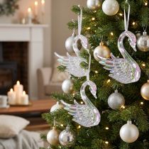 Prodotto Figure decorative natalizie a forma di cigno, acrilico, 8,5x4x10cm, 3 pezzi