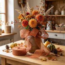 Prodotto Nastro di iuta, rosso-arancio, nastro di rete, iuta, ecologico, terracotta, 5 cm di larghezza, 40 m di lunghezza