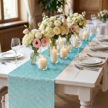 Prodotto Runner da tavolo con paillettes turchese B25cm L228cm