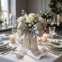 Prodotto Elegante nastro di seta con stampa di piume in argento - perfetto per decorazioni festive larghezza 25 mm lunghezza 15 m