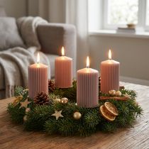 Prodotto Candele a colonna, rosa antico, candele scanalate, 70/90 mm, set da 4, candele decorative, corona dell'Avvento, fumo basso, lunga durata di combustione