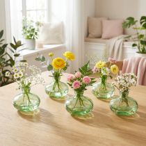 Prodotto Vaso in vetro verde bulboso mini vasi in vetro Ø9cm H6cm 6 pezzi