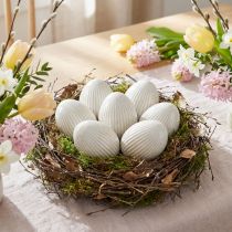 Prodotto Uova di Pasqua in ceramica Uovo decorativo con scanalature Bianco Grigio 5×6cm 6pz