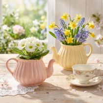 Prodotto Fioriera teiera decorativa in ceramica arancione giallo 19,5×13,5×11 cm 2 pz