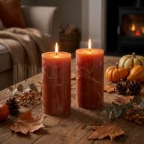 Prodotto Candele a colonna, set da 2, arancione scuro, 85 x 150 mm, colore pieno, lunga durata di combustione – candele decorative per spazi abitativi, occasioni festive e ambienti romantici