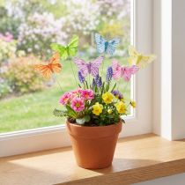 Prodotto Farfalle decorative su filo piume colorate 5,5×8 cm 12 pz