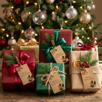 Prodotto Etichette regalo Buon Natale in carta marrone naturale 8,5×5,5 cm 20 pz