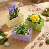 Prodotto Sacchetti regalo intrecciati con manici verde, giallo, viola 20×10×10 cm 6pz