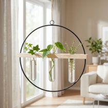 Prodotto Vaso decorativo a forma di provetta, anello in metallo, nero, sospeso, moderno