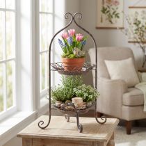 Prodotto Etagere in metallo a 2 livelli marrone bianco Ø25,5 cm 63,5 cm