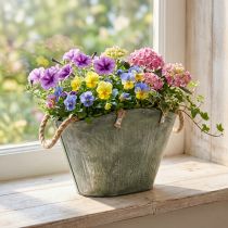 Prodotto Vaso da fiori con manici, sacchetto, metallo, iuta, 24,5×17×15,5 cm