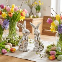 Prodotto Coniglietto di Pasqua decorativo in ceramica Coniglio decorativo seduto Argento 18cm 2 pezzi