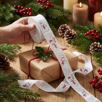 Prodotto Nastro regalo Pupazzo di neve natalizio rosso bianco 25 mm 15 m
