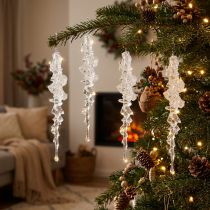 Prodotto Decorazioni natalizie a forma di ghiacciolo con glitter, decorazione invernale, 17,5 cm, 4 pezzi