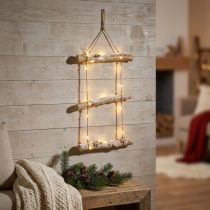 Prodotto Decorazione murale natalizia con lucine micro LED, piccoli fiocchi di neve in legno e rami innevati H150cm