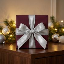 Prodotto Nastro decorativo argento con nastro regalo glitterato con strisce 25mm 20m