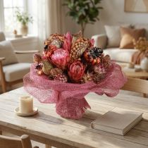 Prodotto Mix di fiori secchi: protea rosa, carciofo, papavero, decorazione naturale, 38 cm, 580 g