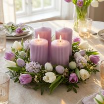 Prodotto Set di 4 candele a colonna, candele decorative scanalate, 70/130 mm in lilla, per decorazioni da tavola, corone dell'Avvento e composizioni primaverili