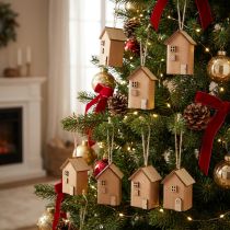 Prodotto Casa decorativa 9 pezzi ornamenti per albero di Natale in legno marrone rossastro
