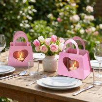 Prodotto Lanterna in metallo con inserto in vetro sacchetto rosa H18cm 2pz